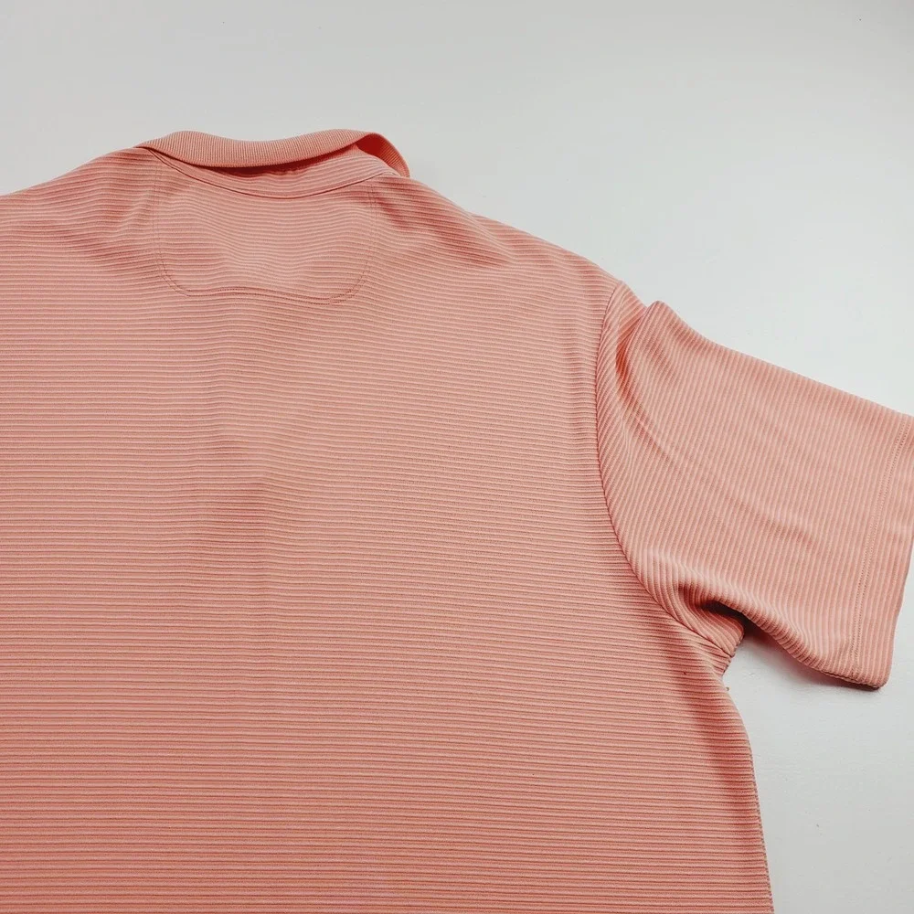 Tommy Bahama Polo Men XL Coral Stretch Striped Short‎ Sleeve Casual Outdoor
